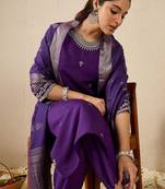 Women Ethnic Motifs Embroidered Regular Thread Work Kurta with Trousers & With Dupatta