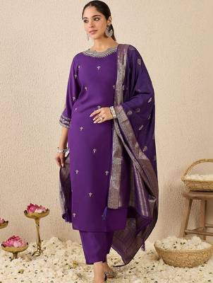Women Ethnic Motifs Embroidered Regular Thread Work Kurta with Trousers & With Dupatta 5