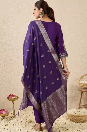 Women Ethnic Motifs Embroidered Regular Thread Work Kurta with Trousers & With Dupatta