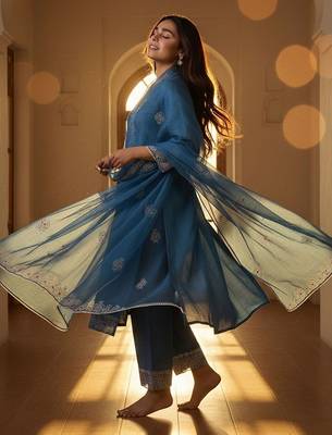 Women Ethnic Motifs Embroidered Regular Thread Work Liva Kurta with Trousers & With Dupatta 3