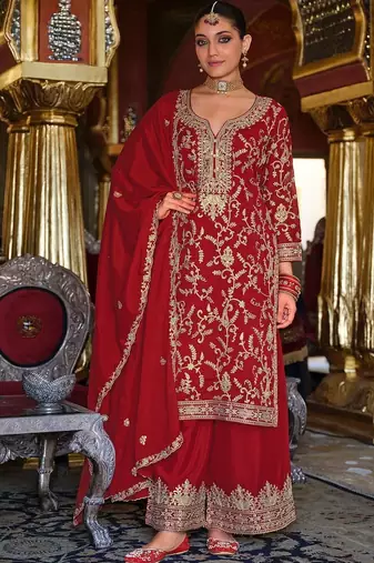 Women Ethnic Motifs Embroidered Regular Kurta with Palazzos & With Dupatta