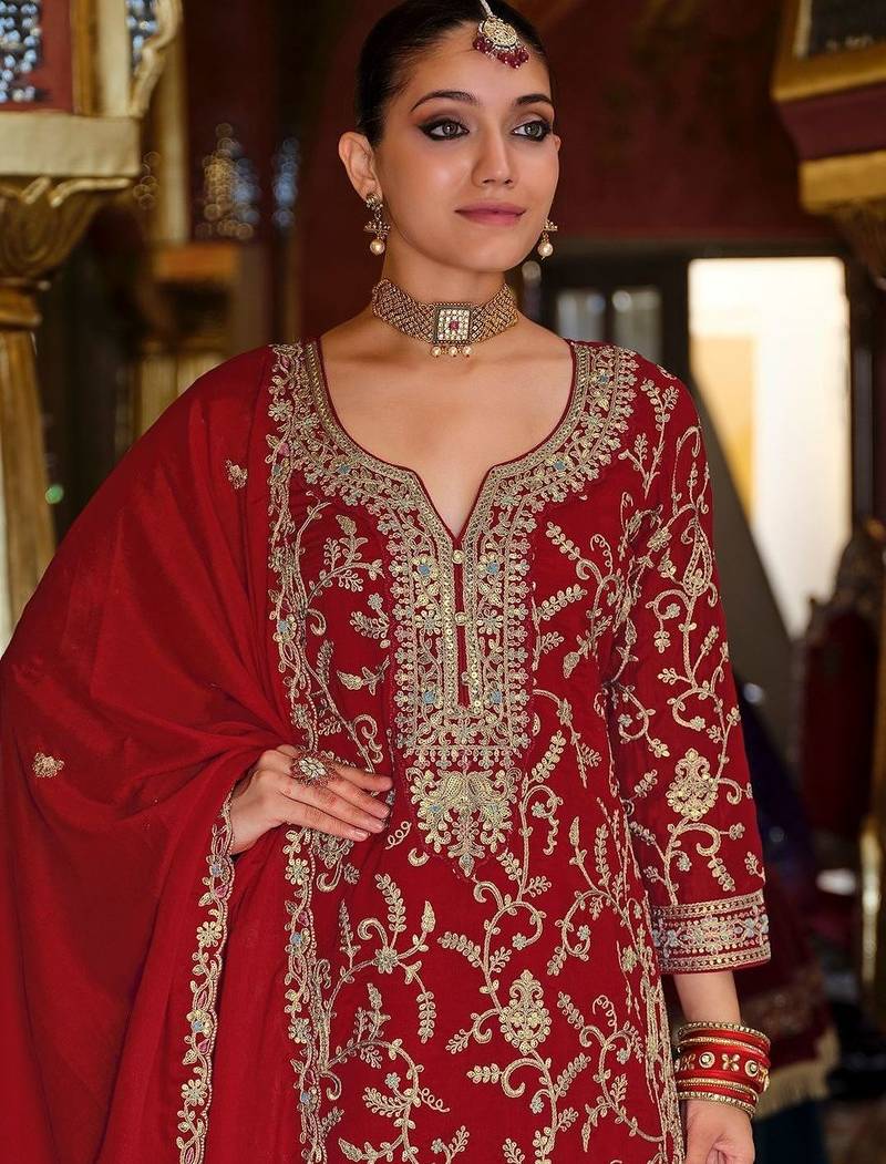 Women Ethnic Motifs Embroidered Regular Kurta with Palazzos & With Dupatta