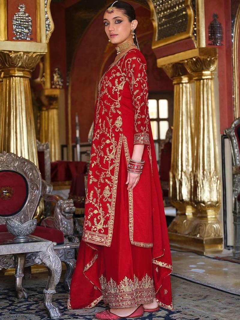 Women Ethnic Motifs Embroidered Regular Kurta with Palazzos & With Dupatta