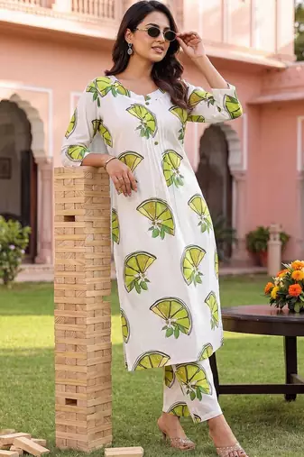 Women Printed Regular Pure Cotton Kurta with Trousers