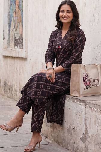Women Ethnic Motifs Printed Regular Pure Cotton Kurta with Trousers