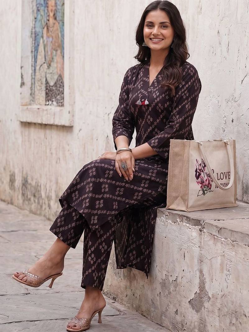 Women Ethnic Motifs Printed Regular Pure Cotton Kurta with Trousers