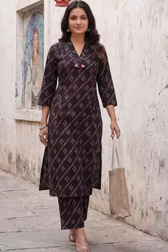 Women Ethnic Motifs Printed Regular Pure Cotton Kurta with Trousers