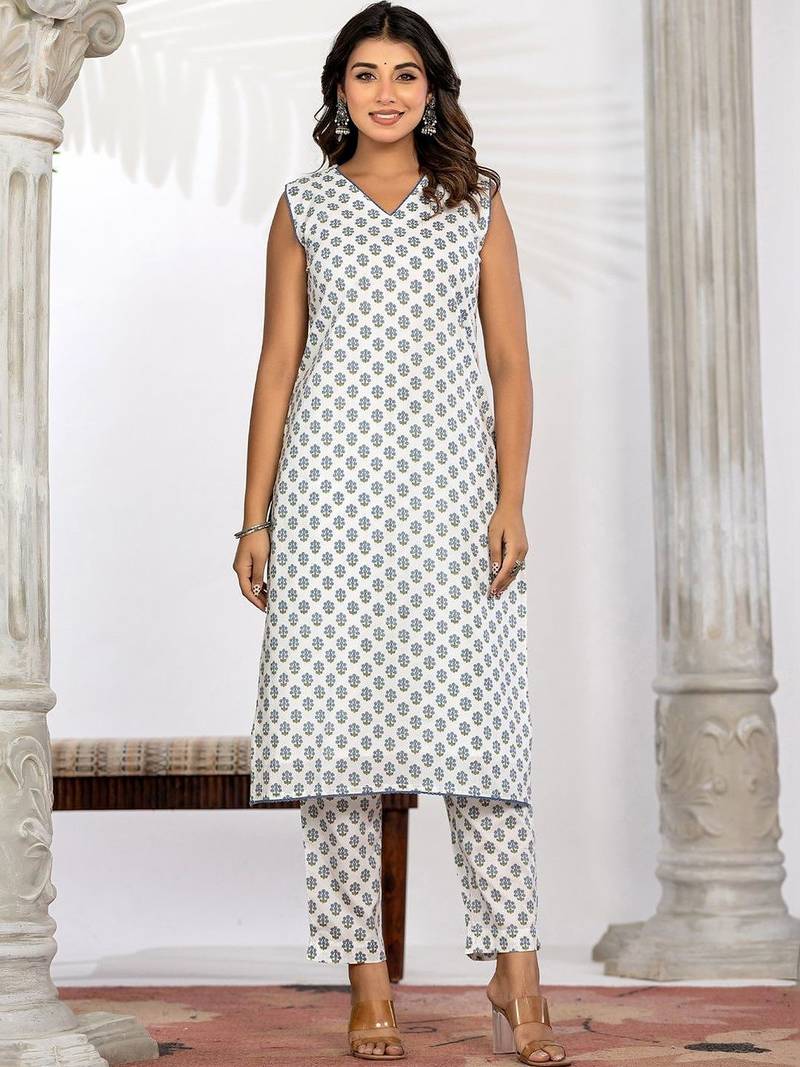 Women Ethnic Motifs Printed Regular Pure Cotton Kurta with Trousers & With Dupatta