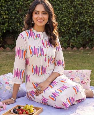 Women Printed Regular Pure Cotton Kurta with Trousers 1