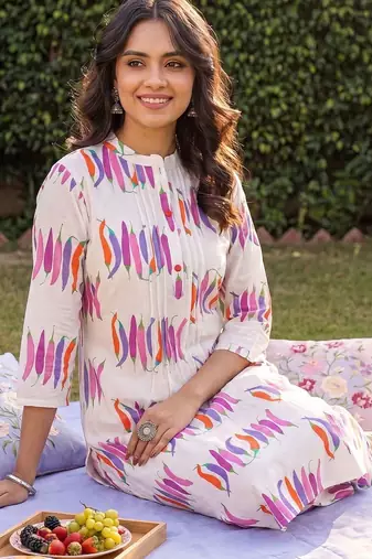 Women Printed Regular Pure Cotton Kurta with Trousers