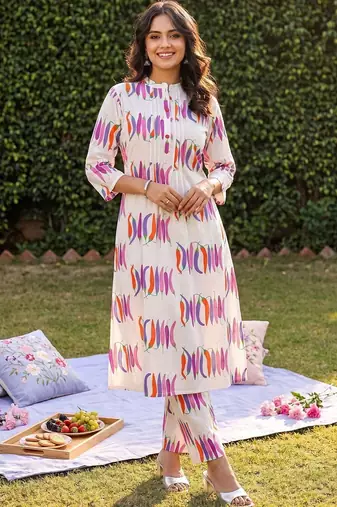Women Printed Regular Pure Cotton Kurta with Trousers