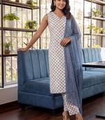 Women Ethnic Motifs Printed Regular Pure Cotton Kurta with Trousers & With Dupatta