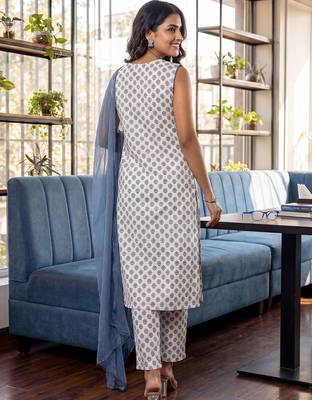 Women Ethnic Motifs Printed Regular Pure Cotton Kurta with Trousers & With Dupatta 6