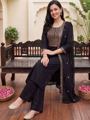 Women Ethnic Motifs Embroidered Regular Kurta with Trousers & With Dupatta 2