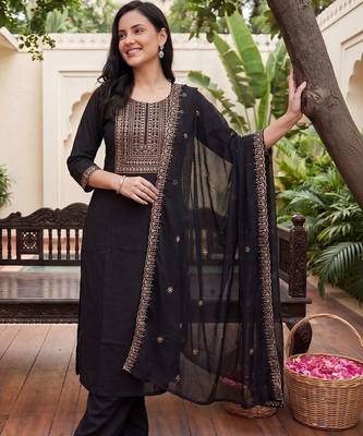 Women Ethnic Motifs Embroidered Regular Kurta with Trousers & With Dupatta 3
