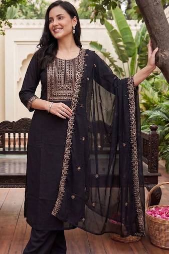 Women Ethnic Motifs Embroidered Regular Kurta with Palazzos & With Dupatta