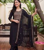 Women Ethnic Motifs Embroidered Regular Kurta with Palazzos & With Dupatta