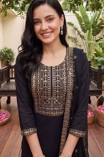 Women Ethnic Motifs Embroidered Regular Kurta with Palazzos & With Dupatta