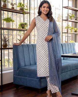 Women Ethnic Motifs Printed Regular Pure Cotton Kurta with Trousers & With Dupatta 1