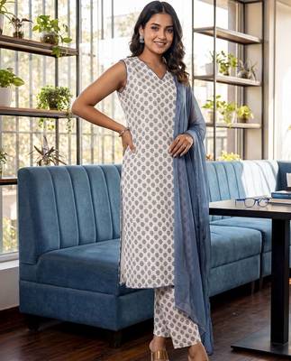 Women Ethnic Motifs Printed Regular Pure Cotton Kurta with Trousers & With Dupatta 6