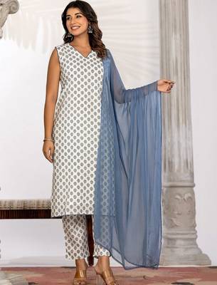 Women Ethnic Motifs Printed Regular Pure Cotton Kurta with Trousers & With Dupatta 1