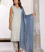 Women Ethnic Motifs Printed Regular Pure Cotton Kurta with Trousers & With Dupatta