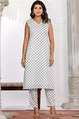Women Ethnic Motifs Printed Regular Pure Cotton Kurta with Trousers & With Dupatta