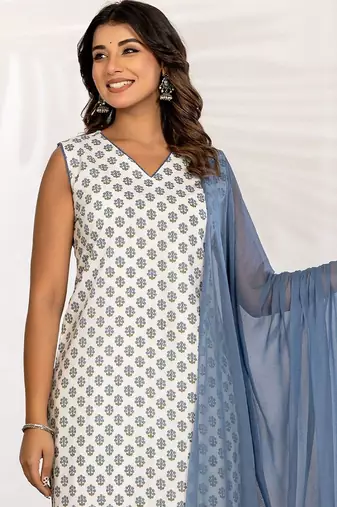Women Ethnic Motifs Printed Regular Pure Cotton Kurta with Trousers & With Dupatta