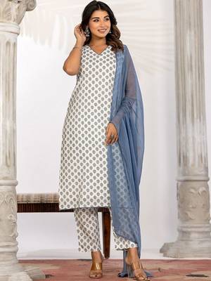 Women Ethnic Motifs Printed Regular Pure Cotton Kurta with Trousers & With Dupatta 6