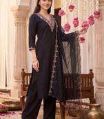 Women Ethnic Motifs Embroidered Regular Thread Work Kurta with Palazzos & With Dupatta