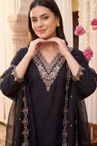 Women Ethnic Motifs Embroidered Regular Thread Work Kurta with Palazzos & With Dupatta
