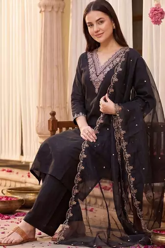 Women Ethnic Motifs Embroidered Regular Thread Work Kurta with Palazzos & With Dupatta