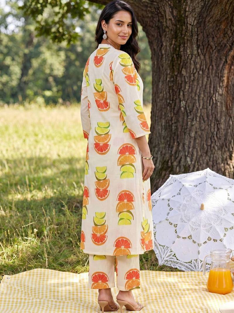 Women Printed Regular Pure Cotton Kurta with Trousers