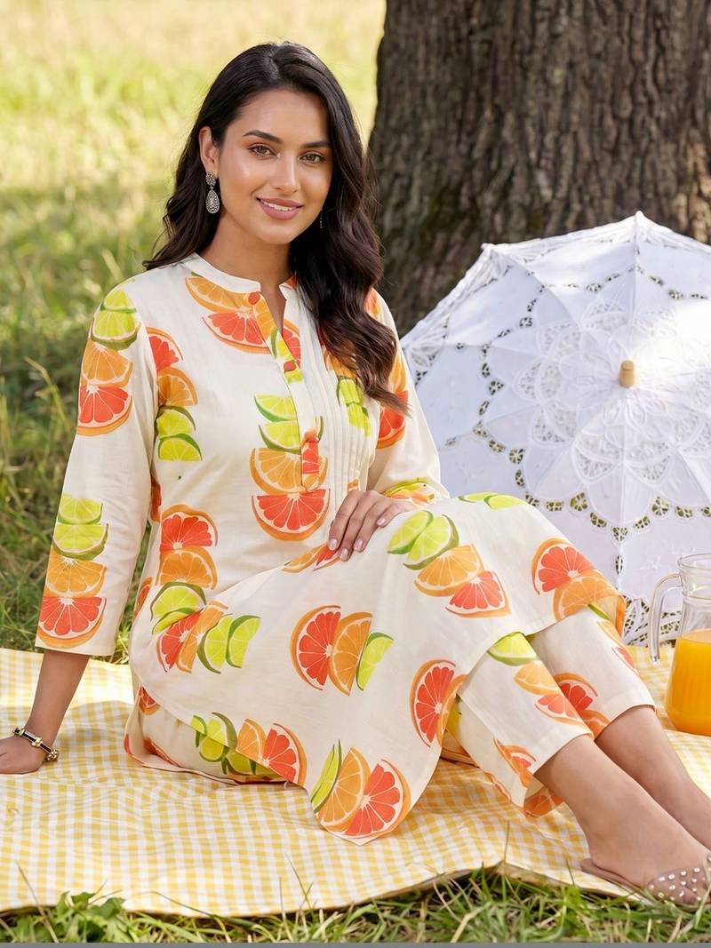 Women Printed Regular Pure Cotton Kurta with Trousers