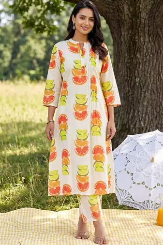 Women Printed Regular Pure Cotton Kurta with Trousers