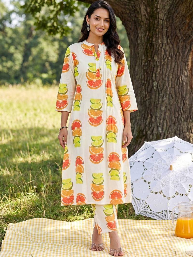 Women Printed Regular Pure Cotton Kurta with Trousers