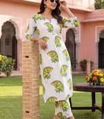 Women Printed Regular Pure Cotton Kurta with Trousers