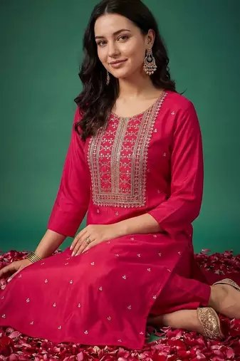 Women Ethnic Motifs Embroidered Regular Kurta with Trousers