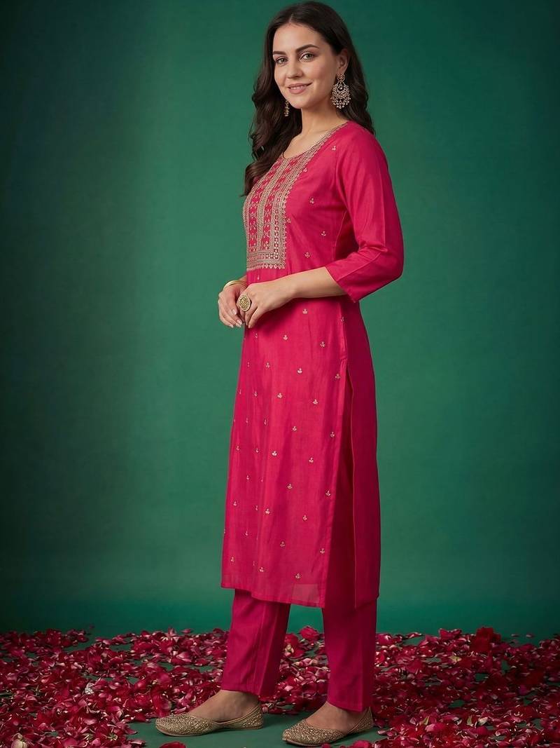 Women Ethnic Motifs Embroidered Regular Kurta with Trousers