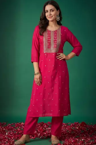 Women Ethnic Motifs Embroidered Regular Kurta with Trousers