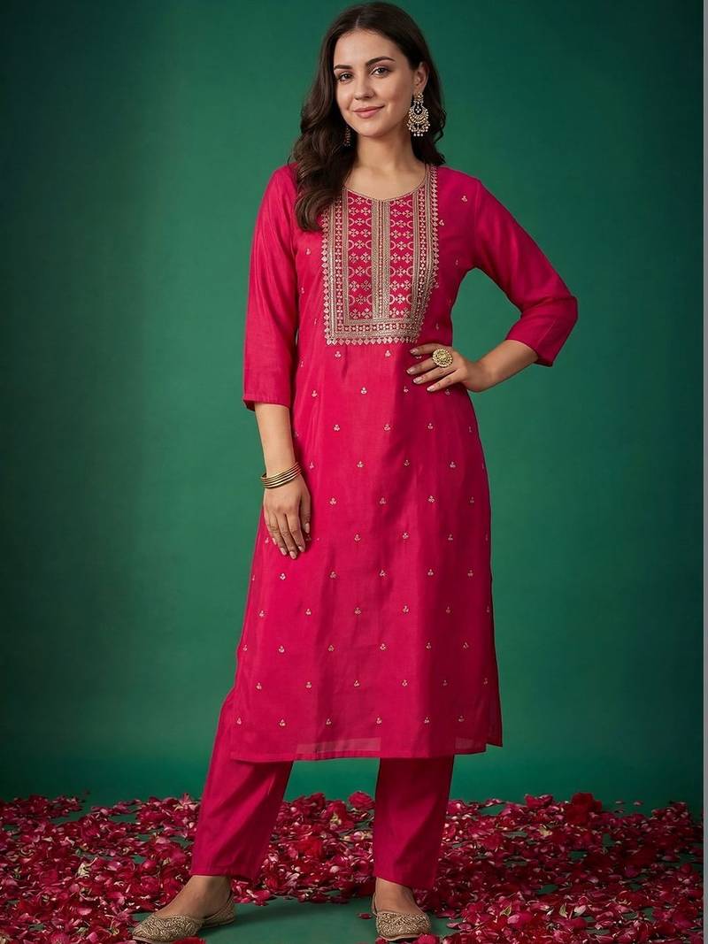 Women Ethnic Motifs Embroidered Regular Kurta with Trousers