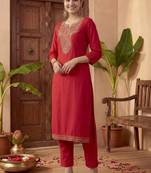 Women Ethnic Motifs Embroidered Regular Thread Work Kurta with Trousers