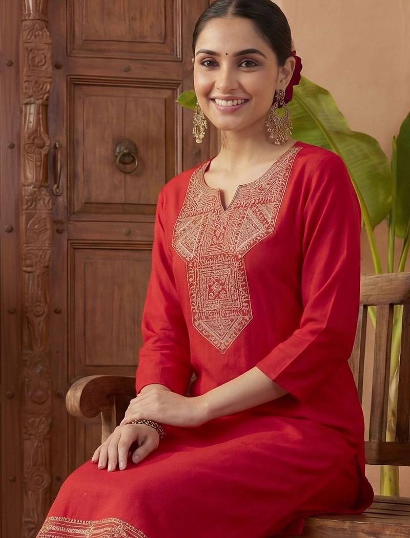 Women Ethnic Motifs Embroidered Regular Thread Work Kurta with Trousers