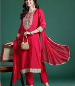 Women Ethnic Motifs Embroidered Regular Thread Work Kurta with Trousers & With Dupatta