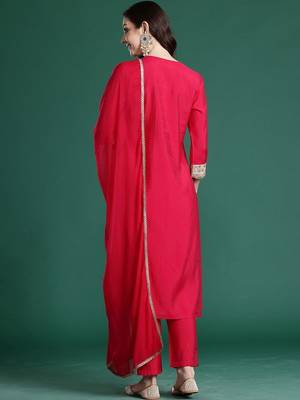 Women Ethnic Motifs Embroidered Regular Thread Work Kurta with Trousers & With Dupatta 3