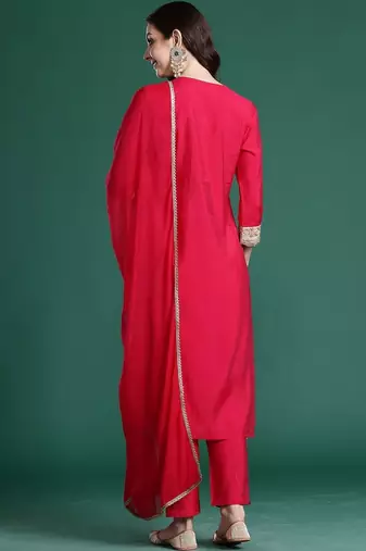 Women Ethnic Motifs Embroidered Regular Thread Work Kurta with Trousers & With Dupatta