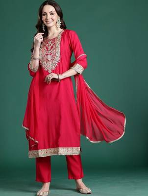 Women Ethnic Motifs Embroidered Regular Thread Work Kurta with Trousers & With Dupatta 5