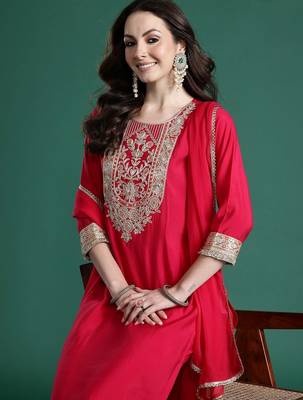 Women Ethnic Motifs Embroidered Regular Thread Work Kurta with Trousers & With Dupatta 6