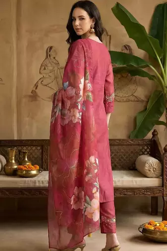 Women Ethnic Motifs Embroidered Regular Thread Work Kurta with Trousers & With Dupatta