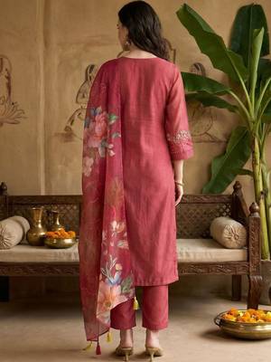 Women Ethnic Motifs Embroidered Regular Thread Work Kurta with Trousers & With Dupatta 4
